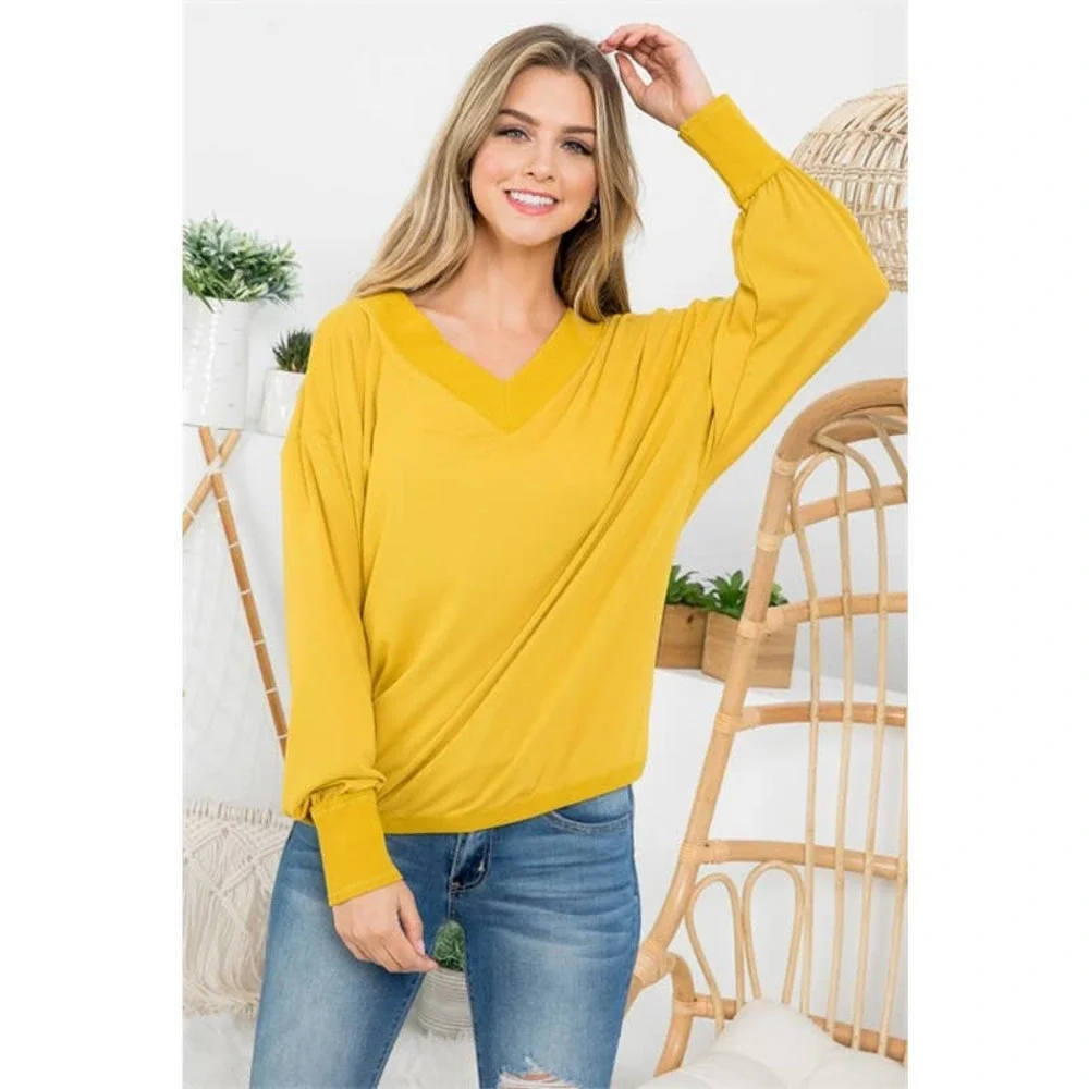 Mustard V-Neck Dolman Sleeve Top - Picture 3 of 8